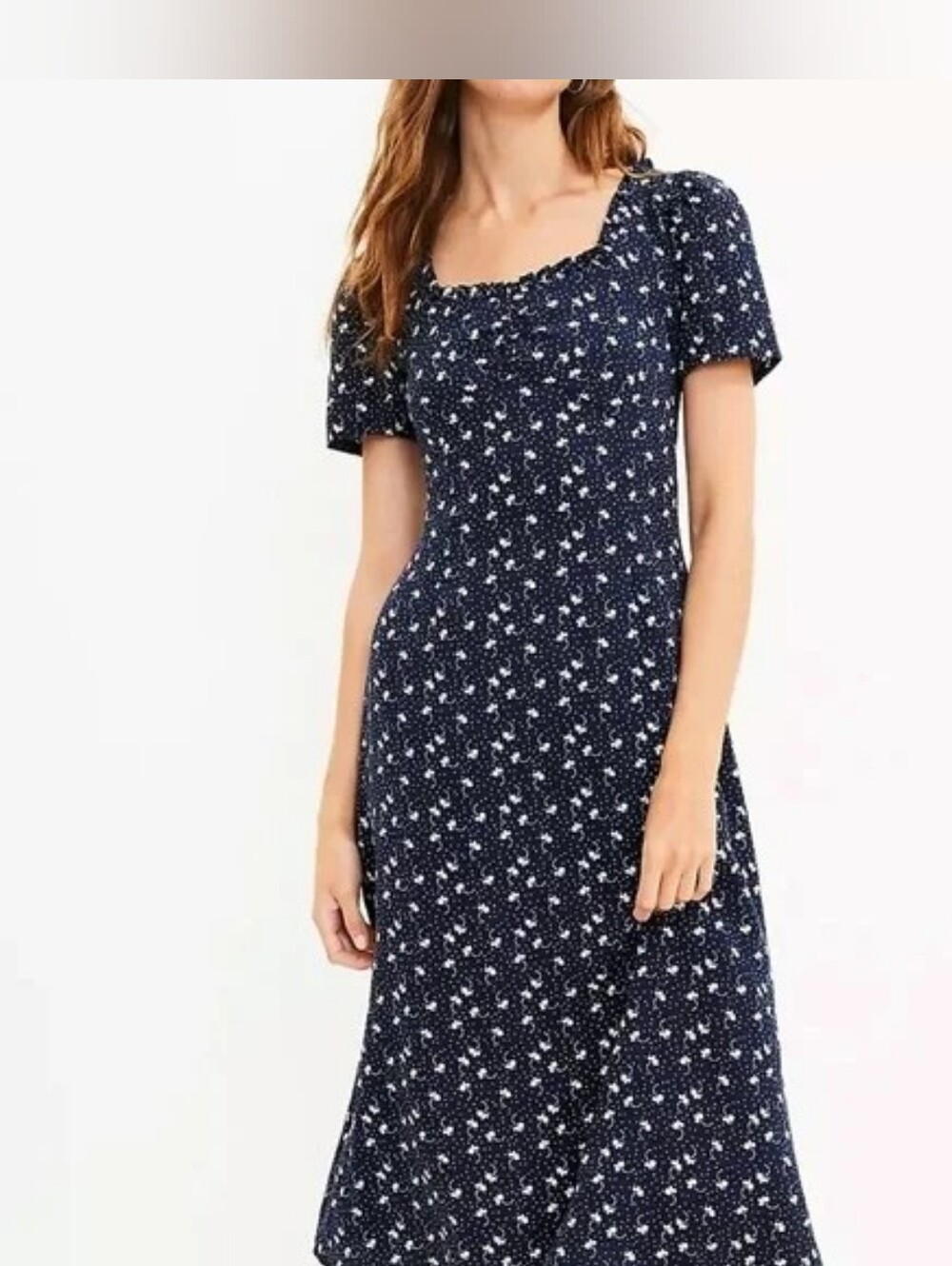 LOFT Navy White Floral Midi Dress